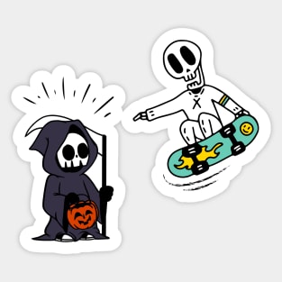 Halloween Skateboarding Skeleton Sticker